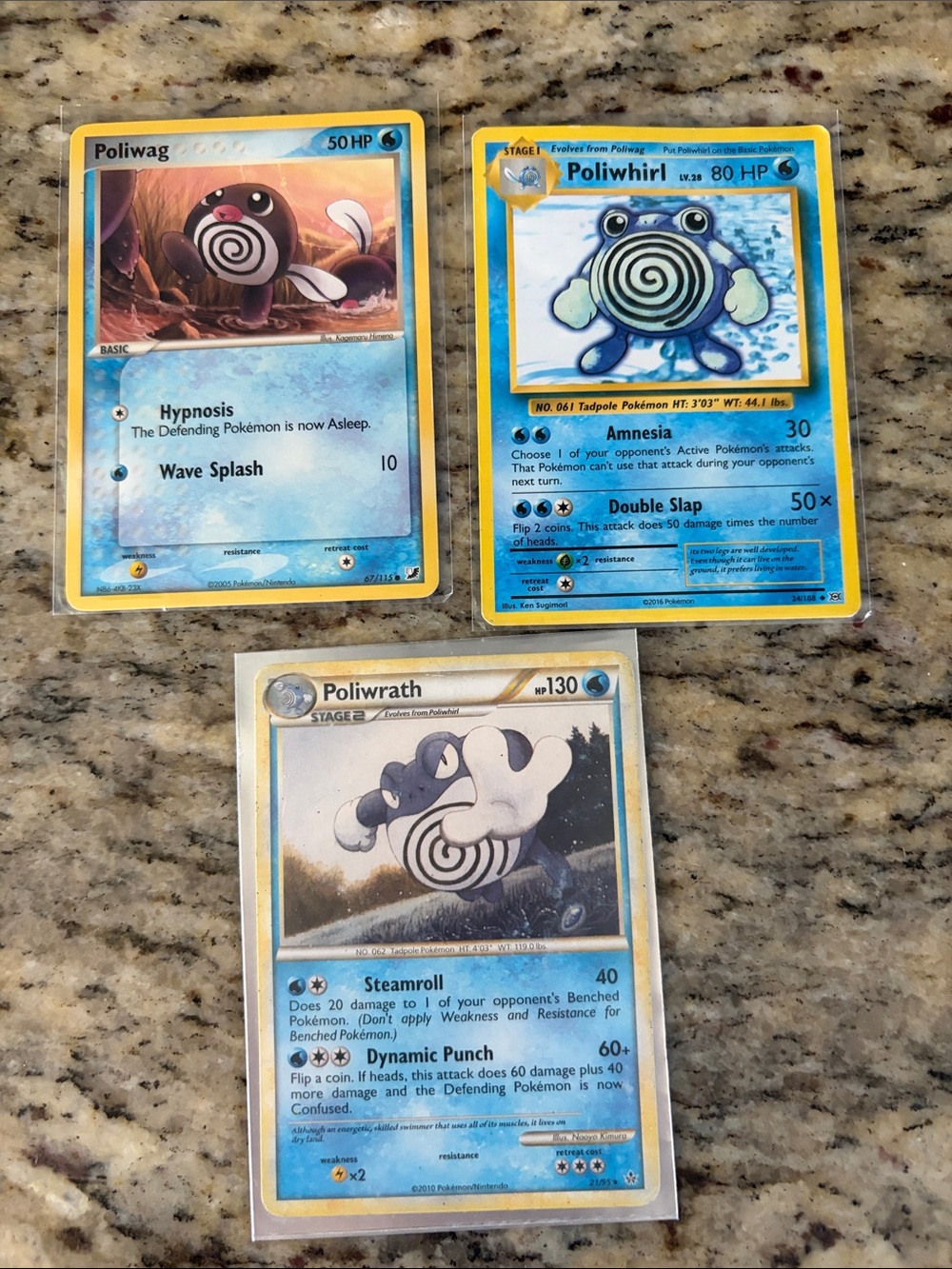 Pokemon Blue Poliwrath, Poliwhirl & Poliwag Trading Cards